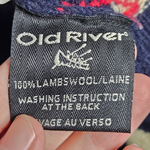 Vintage Lambswool Sweater Mens Medium Blue Argyle V-Neck Old River Knit Y2K - Picture 4 of 8